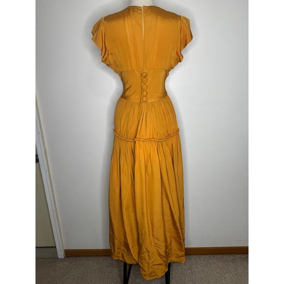 VINTAGE | 1930s 1940s Mustard Cold Rayon Ball Ruched Gown - Picture 11 of 11